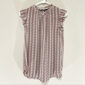 Loft White and Pink Geometric Semi Sheer Blouse Size XS